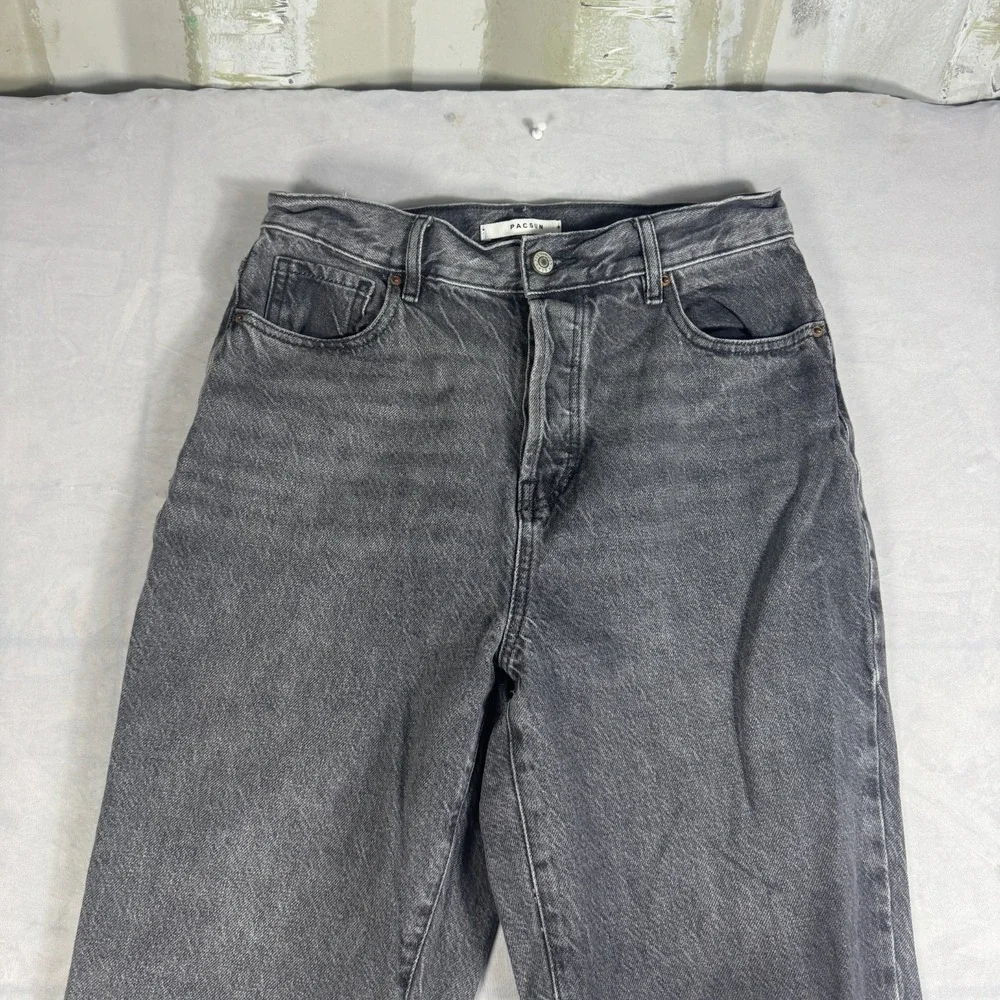 PacSun Womens Straight Jeans Dark Gray Denim Fray‎ Raw Hem High Rise Outdoor 28